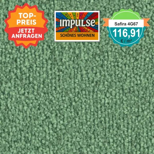 Vorwerk Safira Teppichboden Farbcode 4G67 – Draufsicht mit Preisetikett 116,91 €/m²